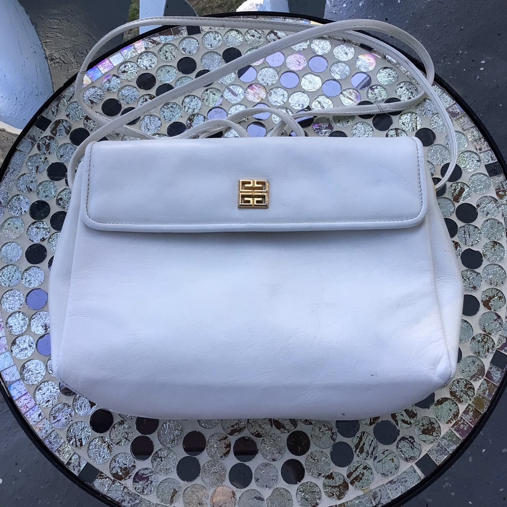 Givenchy White Leather Crossbody Shoulder Bag with Gold Metal Signature Logo
